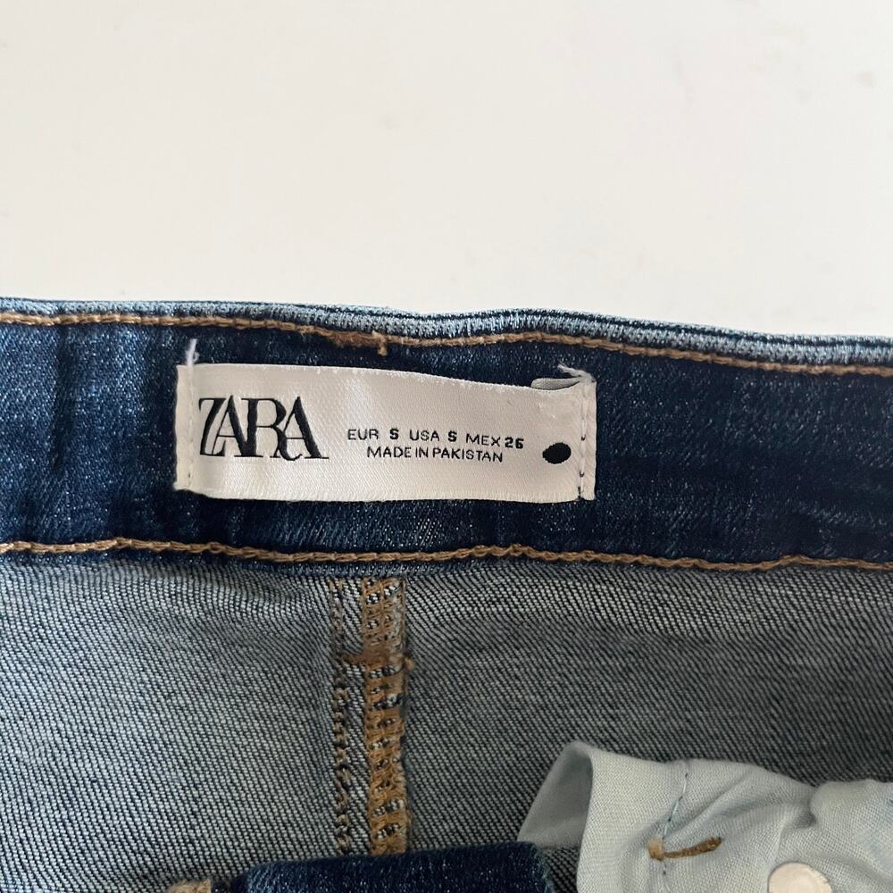 Zara Women’s Stretch Denim Maxi Skirt Blue Dark Wash Raw Hem Size S - Picture 7 of 9
